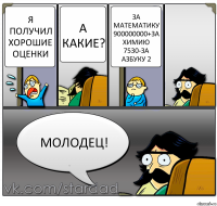 Я получил хорошие оценки а какие? За математику 900000000+за химию 7530-за азбуку 2 Молодец!