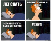 Лег спать Вспомнил что уроки не сделал Вспомнил что ты давно уже сделал Уснул