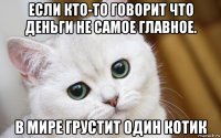 если кто-то говорит что деньги не самое главное. в мире грустит один котик