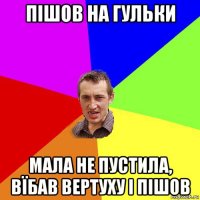 пішов на гульки мала не пустила, вїбав вертуху і пішов