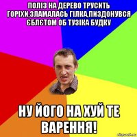 поліз на дерево трусить горіхи,зламалась гілка,пиздонувся єблєтом об тузіка будку ну його на хуй те варення!