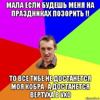 мала если будешь меня на праздниках позорить !! то все тибе не достанется моя кобра , а достанется вертуха в ухо