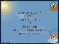 -Ты вчера бухал?
-Бухал.
-Голова болит?
-Нет.
-Перестань использовать магию вне Хогвартса!