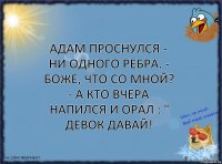 Адам проснулся - ни одного ребра. - Боже, что со мной? - А кто вчера напился и орал : " Девок давай!