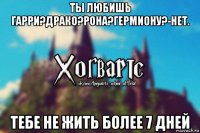 ты любишь гарри?драко?рона?гермиону?-нет. тебе не жить более 7 дней