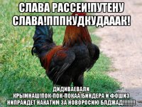 слава рассеи!путену слава!пппкудкудааак! дидиваевали крымнаш!пок-пок-покаа!биндера и фошиз нипрайдет накатим за новоросию блджад!!!!!!!!