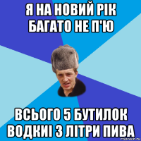 я на новий рік багато не п'ю всього 5 бутилок водкиі 3 літри пива