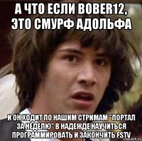 а что если bober12, это смурф адольфа и он ходит по нашим стримам "портал за неделю" в надежде научиться программировать и закончить fstv