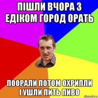 пішли вчора з едіком город орать поорали потом охрипли і ушли пить пиво