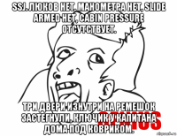 ssj. люков нет, манометра нет, slide armed нет, cabin pressure отсутствует. три двери изнутри на ремешок застегнули, ключик у капитана дома под ковриком.