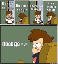 Я знаю пороль Но я его забыл И теперь я понимаю Что я полный дебил Правда =.=