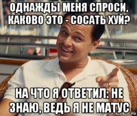 однажды меня спроси, каково это - сосать хуй? на что я ответил: не знаю, ведь я не матус