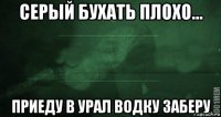 серый бухать плохо... приеду в урал водку заберу