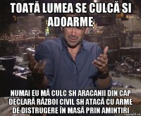 toată lumea se culcă si adoarme numai eu mă culc sh aracanii din cap declară război civil sh atacă cu arme de distrugere în masă prin amintiri