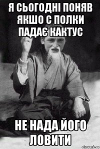 я сьогодні поняв якшо с полки падає кактус не нада його ловити