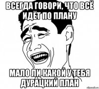 всегда говори, что всё идёт по плану мало ли какой у тебя дурацкий план