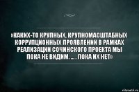 »Каких-то крупных, крупномасштабных коррупционных проявлений в рамках реализации сочинского проекта мы пока не видим. … . Пока их нет»