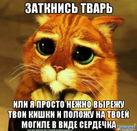 заткнись тварь или я просто нежно вырежу твои кишки и положу на твоей могиле в виде сердечка