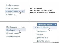 вау 1 сообщение
нада добавить в лучшие друзья
мене в 1 раз сообщение отправили