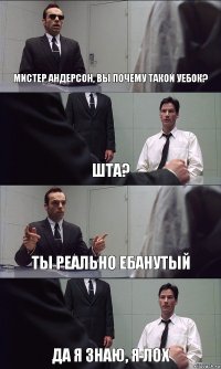 МИСТЕР АНДЕРСОН, ВЫ ПОЧЕМУ ТАКОЙ УЕБОК? ШТА? ТЫ РЕАЛЬНО ЕБАНУТЫЙ ДА Я ЗНАЮ, Я ЛОХ