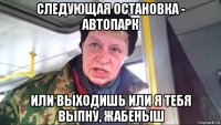 следующая остановка - автопарк или выходишь или я тебя выпну, жабеныш