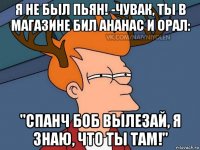 я не был пьян! -чувак, ты в магазине бил ананас и орал: "спанч боб вылезай, я знаю, что ты там!"