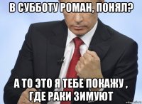 в субботу роман, понял? а то это я тебе покажу , где раки зимуют