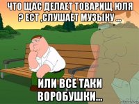 что щас делает товарищ юля ? ест ,слушает музыку ... или все таки воробушки...