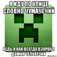 я иду по улице словно чумачечий ведь я как всегда взорвал домик человечий