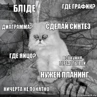 бліде Всё хуйня переделывай Сделай синтез Ничерта не понятно Где яйцо? Где график? Нужен планинг Диаграмма?  