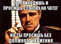 ты приходишь и просишь ссылку на чатег но ты просишь без должного уважения