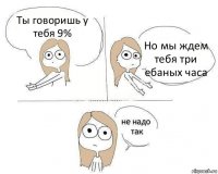 Ты говоришь у тебя 9% Но мы ждем тебя три ебаных часа