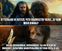 Я только и хотел, что вынести Чеку... в чем моя вина? Ну-ну, успокойся, успокойся, ты ни в чем не виноват...благими намереньями устлан путь в ад...