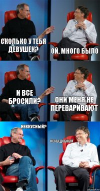 Сколько у тебя девушек? ОЙ, много было И все бросили? Они меня не переваривают Невкусный? Несъедобный