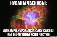 кубанычбековы: ади,нури,нурза,айза,саку,сакош вы офмгенны если честно