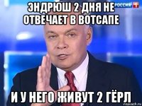 эндрюш 2 дня не отвечает в вотсапе и у него живут 2 гёрл