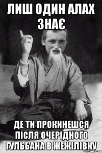 лиш один алах знає де ти прокинешся після очерідного гульбана в жежілівку