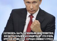  согласись: быть загнанным ниже плинтуса, когда ты голый и беззащитный - это очень круто и, кроме того, хорошо снимает стресс.