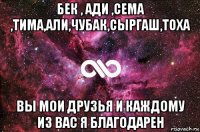 бек , ади ,сема ,тима,али,чубак,сыргаш,тоха вы мои друзья и каждому из вас я благодарен