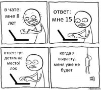 в чате: мне 8 лет ответ: мне 15 ответ: тут детям не место! лох когда я вырасту, меня уже не будет