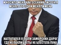 и носило меня как осенний листок.я менял города и менял имена наглотался я пыли заморских дорог где не пахли цветы не блестела луна