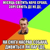 місяць світить наче срака, зорі сяють де не де, на снігу насрав собака, дивиться як пар іде.