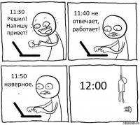 11:30 Решил! Напишу привет! 11:40 не отвечает, работает! 11:50 наверное. . 12:00