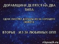 Одни смотрят дорамы из-за хорошего сюжета Дорамщики делятся на два типа: Вторые - из-за любимых опп