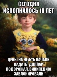 сегодня исполнилось 18 лет цены на нефть начали падать, доллар подорожал, википедию заблокировали