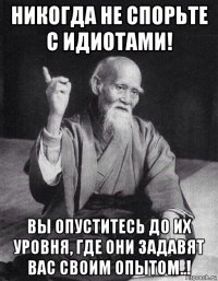 никогда не спорьте с идиотами! вы опуститесь до их уровня, где они задавят вас своим опытом..!