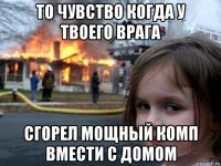 то чувство когда у твоего врага сгорел мощный комп вмести с домом