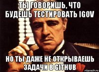 ты говоришь, что будешь тестировать igov но ты даже не открываешь задачи в github