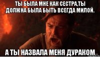 ты была мне как сестра,ты должна была быть всегда милой. а ты назвала меня дураком