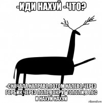 -иди нахуй -что? -сначала направо,потом налево,через горбик,через поле,вокруг тополи,в лес и нахуй нахуй